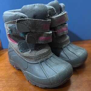 Gray and Pink Waterproof Boots with Velcro Straps